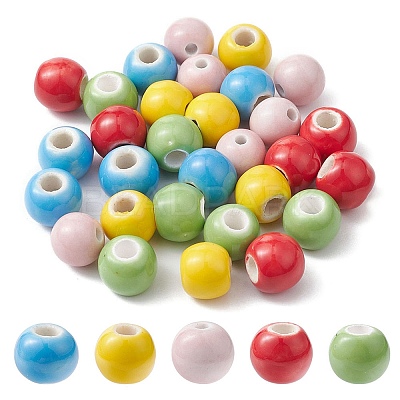 30Pcs 5 Colors Handmade Porcelain Beads PORC-YW0001-03-1