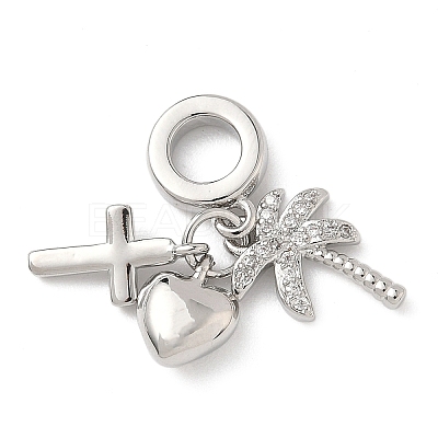 Brass Micro Pave Clear Cubic Zirconia European Dangle Charms KK-D502-13D-P-1
