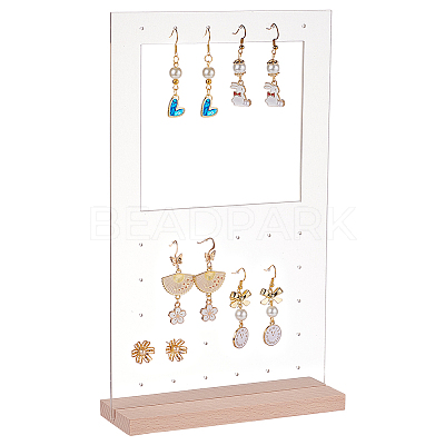 Transparent Acrylic Vertical Earring Display Stands with Wooden Base EDIS-WH0021-48A-1