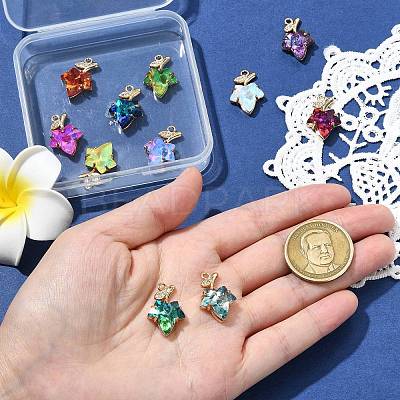 11Pcs 11 Colors Brass with K9 Glass Charms KK-CJ0004-07-1