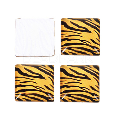 Mosaic Printed Glass Square Cabochons GGLA-N001-10mm-G-1