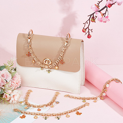 Daisy/Bee Alloy Enamel & ABS Plastic Imitation Pearl Pendant Decorative Purse Chains AJEW-AB00121-1