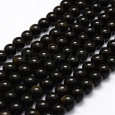 Natural Golden Sheen Obsidian Beads Strands G-F364-08-8mm-1