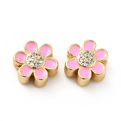 Flower Brass Micro Pave Clear Cubic Zirconia Beads KK-G419-06G-05-1