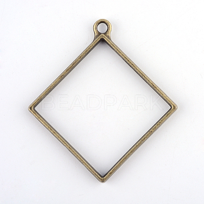 Rack Plating Alloy Rhombus Open Back Bezel Pendants LS-PALLOY-S047-22F-FF-1