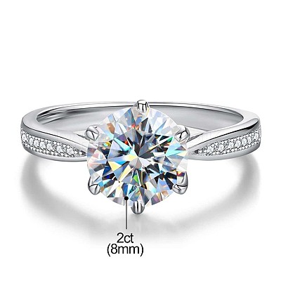 Rhodium Plated 925 Sterling Silver Pave 8.2x4.9mm Moissanite Finger Rings for Women WG36A3D-05-1