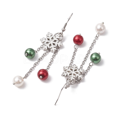 Glass with Alloy Enamel Snowflake Charm Dangle Earrings for Women EJEW-TA00559-1