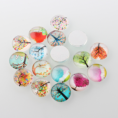 Tree of Life Printed Half Round/Dome Glass Cabochons X-GGLA-A002-30mm-GG-1