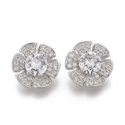 Brass Micro Pave Clear Cubic Zirconia Shank Buttons KK-H738-20P-1