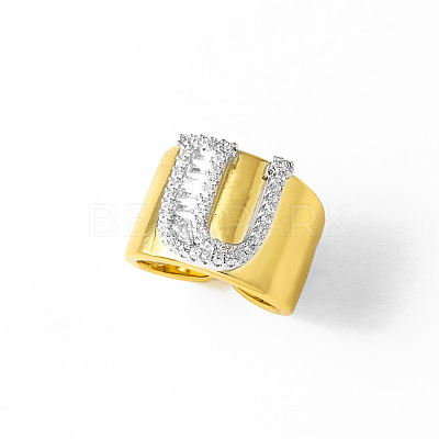 Brass Micro Pave Clear Cubic Zirconia Cuff Open Rings FS-WGA5D1D-21-1