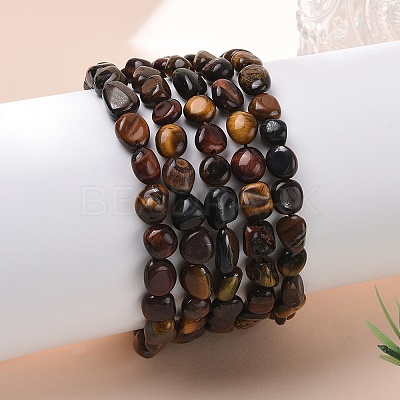 Natural Tiger Eye Bead Stretch Bracelets BJEW-K213-04-1
