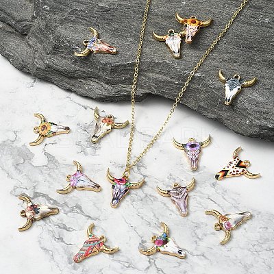 15Pcs 15 Styles Zinc Alloy Enamel Pendants ENAM-YW0003-82-1