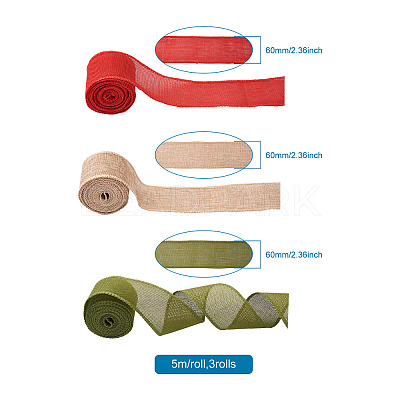 3 Rolls 3 Colors Polyester Imitation Linen Wrapping Ribbon OCOR-YS0001-02A-1