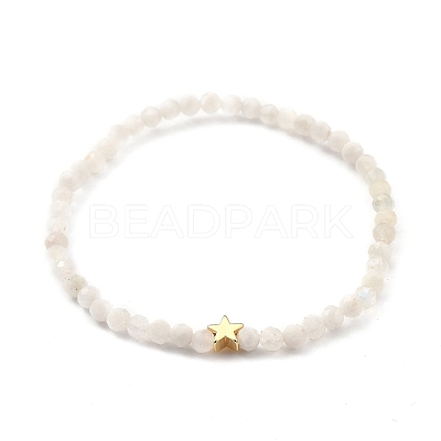 Faceted Round Natural Rainbow Moonstone Stretch Beaded Bracelets BJEW-JB05378-01-1
