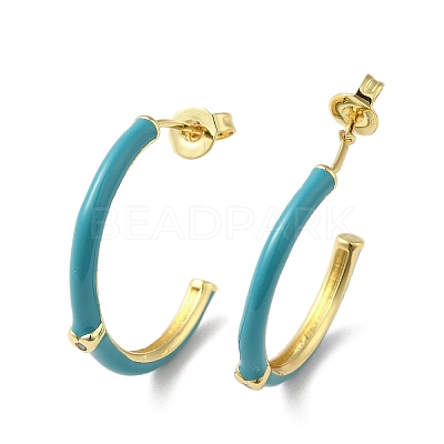 Golden Brass Ring Stud Earrings EJEW-L268-014G-05-1