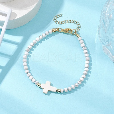 Natural Howlite Beads Link Bracelets for Women Men BJEW-JB11467-06-1