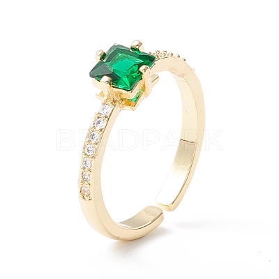 Green Cubic Zirconia Rectangle Cuff Ring KK-D067-29G-RS-1