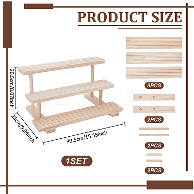 3-Tier Wood Jewelry Display Card Display Riser Stands ODIS-WH0086-104A-1