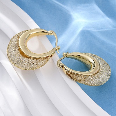 Brass Clear Cubic Zirconia Hoop Earrings EJEW-R025-36G-1