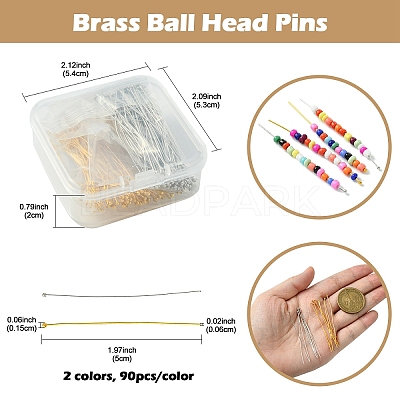 180Pcs 2 Colors Brass Ball Head Pins KK-YW0002-33-1