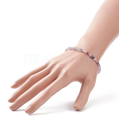Natural Fluorite Cube Beaded Stretch Bracelet for Women BJEW-JB08976-02-1