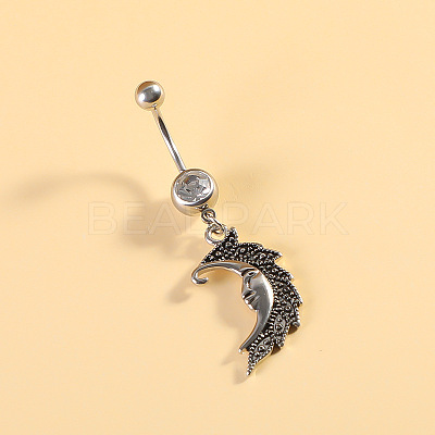 316L Surgical Stainless Steel Pave Cubic Zirconia Enamel Dangle Curved Barbell Belly Rings FS-WGB5546-11-1