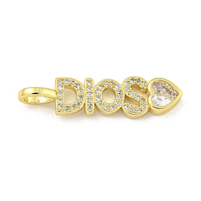 Word DIOS Rack Plating Brass Micro Pave Clear Cubic Zirconia Pendants KK-Z053-11G-02-1