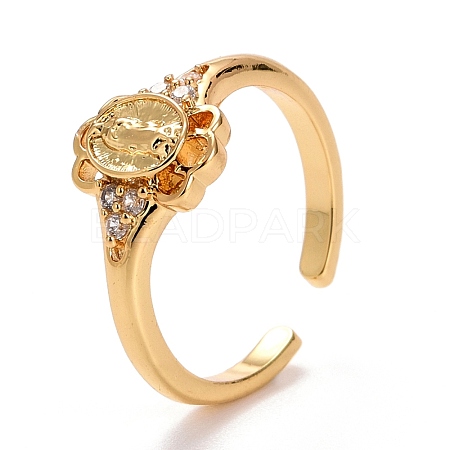 Flower with Virgin Mary Cubic Zirconia Cuff Ring RJEW-E170-05G-1