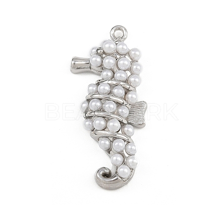 Sea Horse Brass ABS Imitation Pearl Pendants KK-I352-04E-P-1