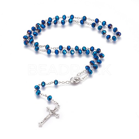 Electroplate Glass Rosary Bead Necklace for Easter NJEW-WH0005-02-1