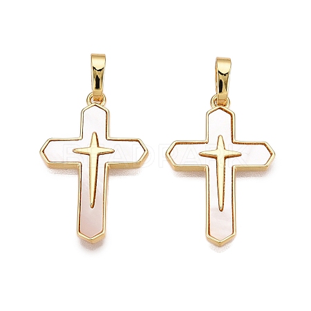 Brass & Shell Pendants KK-N254-209G-1
