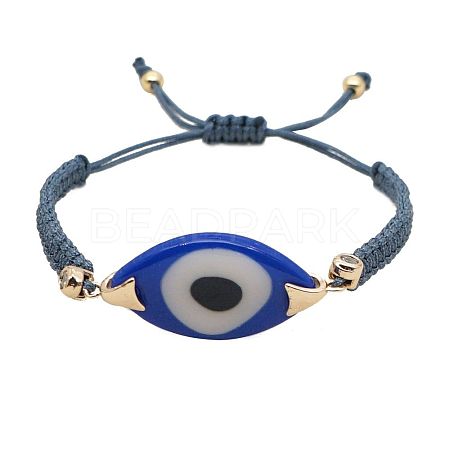 Horse Eye with Evil Eye Acrylic Braided Bead Bracelet BJEW-BB7272425-N-1