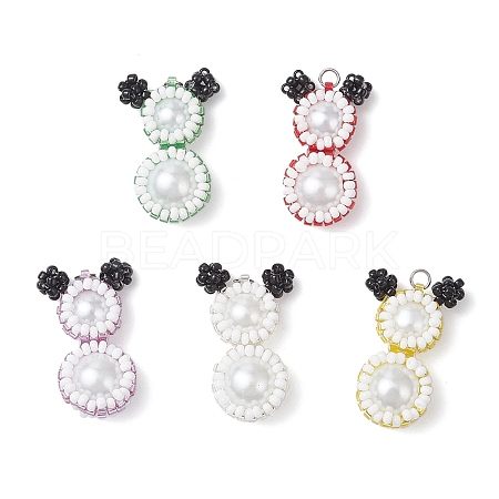 Glass Seed Beaded Snowman Pendants PALLOY-MZ00888-1