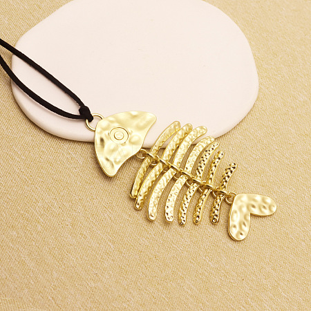 Bohemian Style Zinc Alloy Pendant Black Waxed Cord Necklaces for Women FS-WG15105-05-1