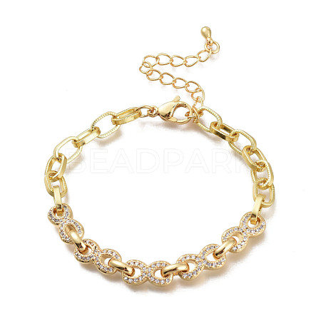Brass Micro Pave Clear Cubic Zirconia Link Chain Bracelets BJEW-M202-02G-1