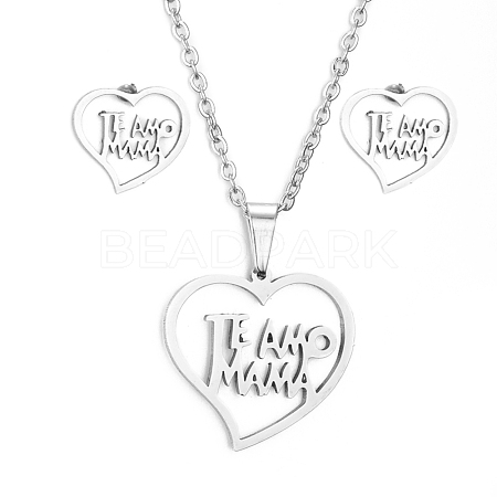 Mother's Day 304 Stainless Steel Jewelry Sets SJEW-D094-32P-1