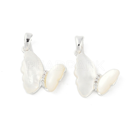 Natural White Shell Butterfly Pendants KK-U043-25S-1