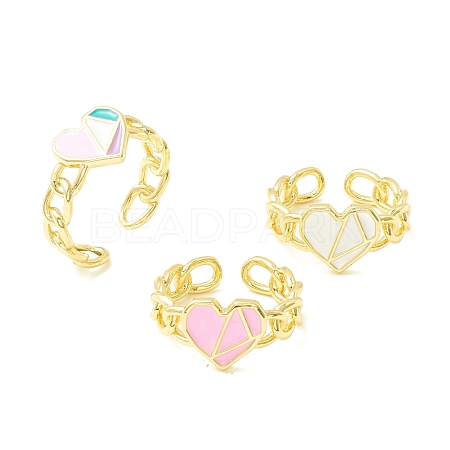 Enamel Heart Promise Open Ring RJEW-P027-07G-1