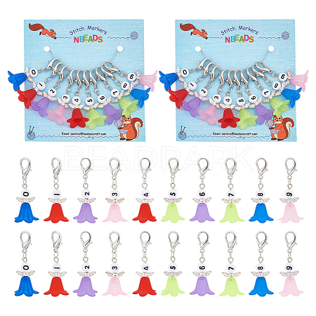 10Pcs 10 Style Number 0~9 Angel Locking Stitch Marker HJEW-PH01604-1