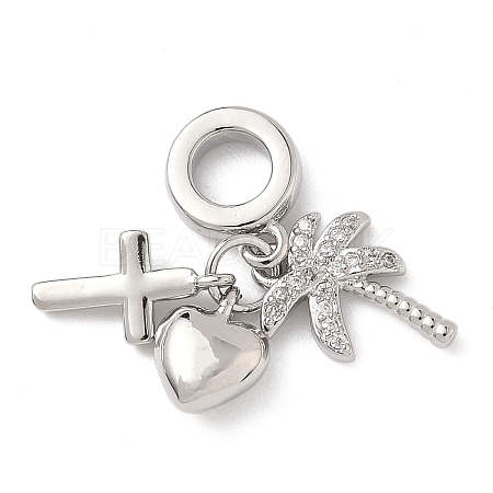 Brass Micro Pave Clear Cubic Zirconia European Dangle Charms KK-D502-13D-P-1