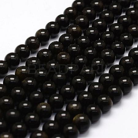 Natural Golden Sheen Obsidian Beads Strands G-F364-08-8mm-1