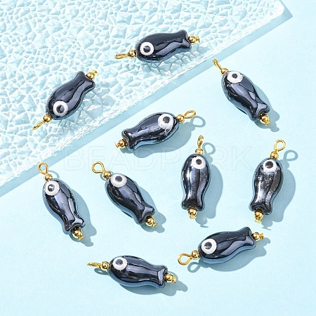 10Pcs Evil Eye Fish Shaped Glazed Porcelain Pendants PALLOY-YW00086-01-1