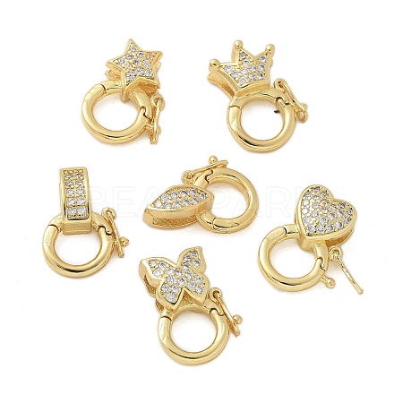 Brass Micro Pave Clear Cubic Zirconia Twister Clasps KK-P293-02-G-1