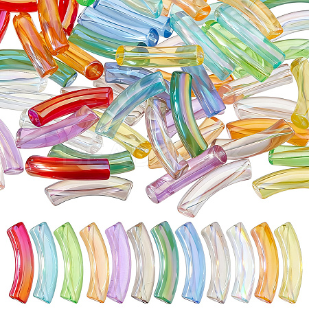 60Pcs 12 Colors UV Plating Transparent Rainbow Iridescent Acrylic Beads OACR-DC0001-58-1