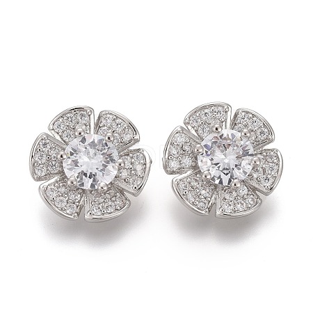 Brass Micro Pave Clear Cubic Zirconia Shank Buttons KK-H738-20P-1