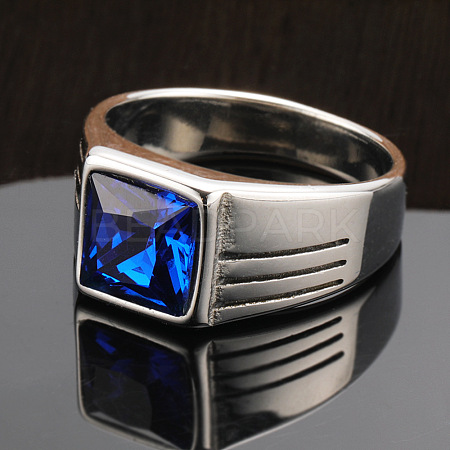 Fashionable 304 Stainless Steel Cubic Zirconia Finger Rings for Men FS-WGE7444-05-1