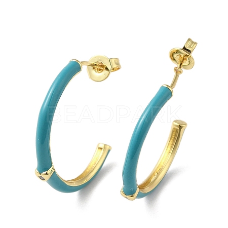 Golden Brass Ring Stud Earrings EJEW-L268-014G-05-1