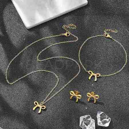 Bowknot PVD Vacuum Plating 304 Stainless Steel 
Stud Earrings & Necklaces & Bracelets Sets SJEW-Q001-02G-1