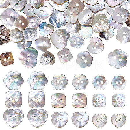 90Pcs 9 Styles 2-Hole Natural Shell Buttons BUTT-PH0001-49-1