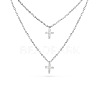 TINYSAND@ CZ Jewelry 925 Sterling Silver Cubic Zirconia Cross Pendant Two Tiered Necklaces TS-N014-S-18-1